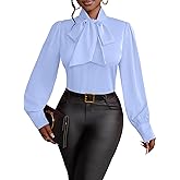Vrtige Women's Elegant Bow Tie Neck Long Sleeve Blouse Office Shirt Top