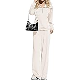 KFUBUO Women 2 Piece Fall Outfits Airport 2025 Wide Leg Pants Lapel Half Zip Sweatsuits Set Travel Casual Lounge Set