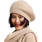 Ailaile Cashmere Berets Hats Women Winter Warm Merino Wool Knitted Oversized Beige Beanie