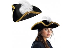 Liitrsh Tricorn Pirate Hat with Feather Buccaneer Colonial Tricorn Hat Adult Renaissance Halloween Costume Party
