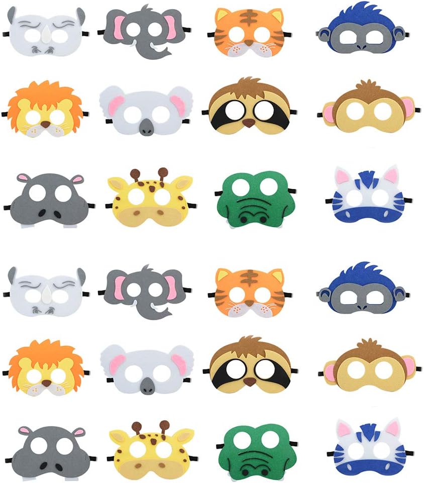 TRIEtree 24 Pieces Animal Felt Masks,Animal Masks for Kids Party,Assorted Animal Masks Halloween Dress-Up Party Supplies Great for Petting Zoo Party