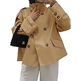 Tankaneo Womens Cropped Trench Coat Oversized Double Breasted Stand Collar Short Jacket Fall Casual Work Outerwear