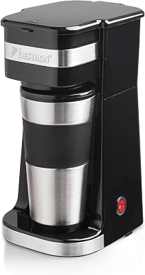 Cafetera, Cafetera goteo con taza aislada, para café de filtro molido, 2 tazas grandes, 750 vatios, acero inoxidable, 0,42 litros, color: negro