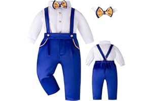 Booulfi Baby Boy Toddler Suits Boys Formal Clothes Bowtie Shift Suspenders Gentleman Outfit Boy Clothes 3 Months-3T