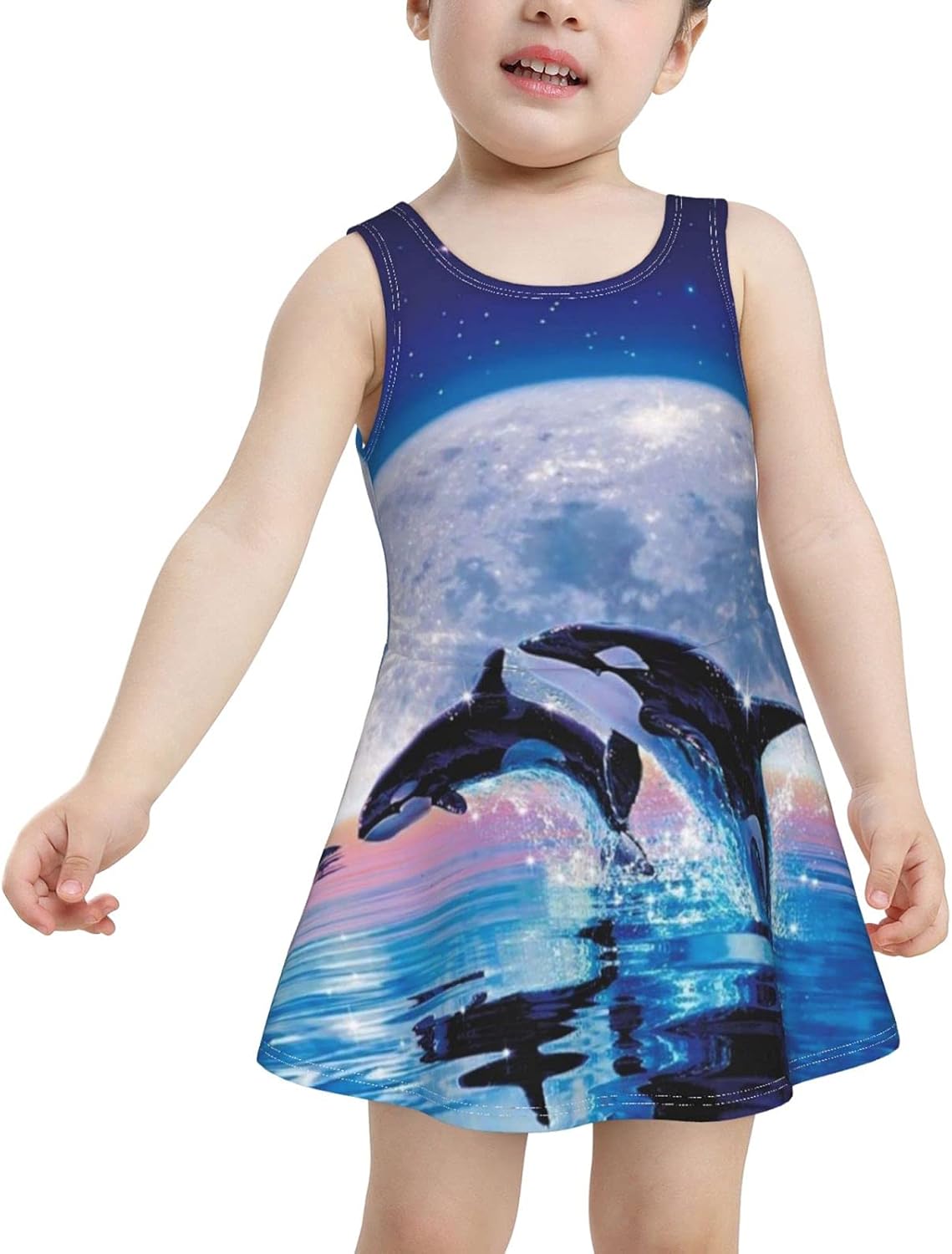 Killer Whale Jumping Out of The Ocean with Full Moon Girls One Piece