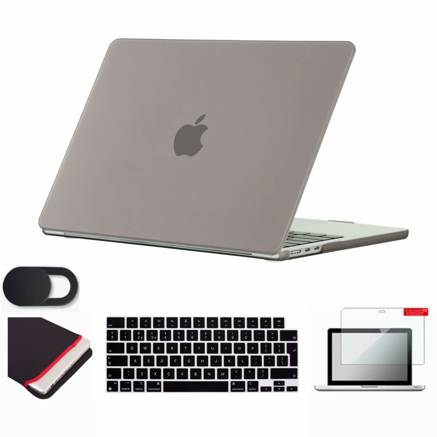 Se7enline Compatible with MacBook Air 13.6 inch Case M2 M3 M4 2022-2025 for A2681/A3113/A3240 13.6 inch Matte Finish Hard Shell Case with Keyboard Skin &Sleeve&Screen Protector&Webcam Cover,Gray