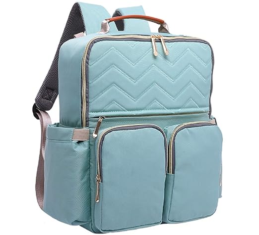 The Mom Store Multi-Functional Green Double Pocket Diaper Bag Backpack- Waterproof with Changing Pad, Stroller Straps & Tin foil Bottle Pockets