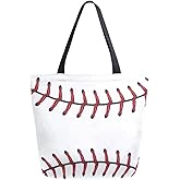 ZzWwR Chic Extra Large Shoulder Grocery Tote Bag, Chic Baseball Red Lace Canvas Reusable Handle Bags for Men Women Gym Weekender Picnic Beach Travel Home Storage Market Shopping