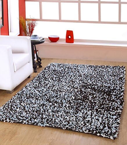 Shines LLC Vogue Shag Collection - (8'x10') Silk Rayon Viscose and Cotton Shag Textured Pattern Accent Royal Shag Blue Brown Area Rugs