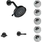 DOUBLUOEG 2 Handle Shower Faucet Set with 5 Setting Rainfall Showerhead Shower Faucet Set 2 Knobs, Matte Black