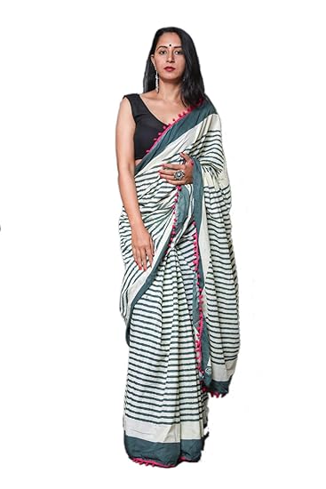 Hand Block Cotton Mulmul Saree with Blouse (Jaipuri Print)