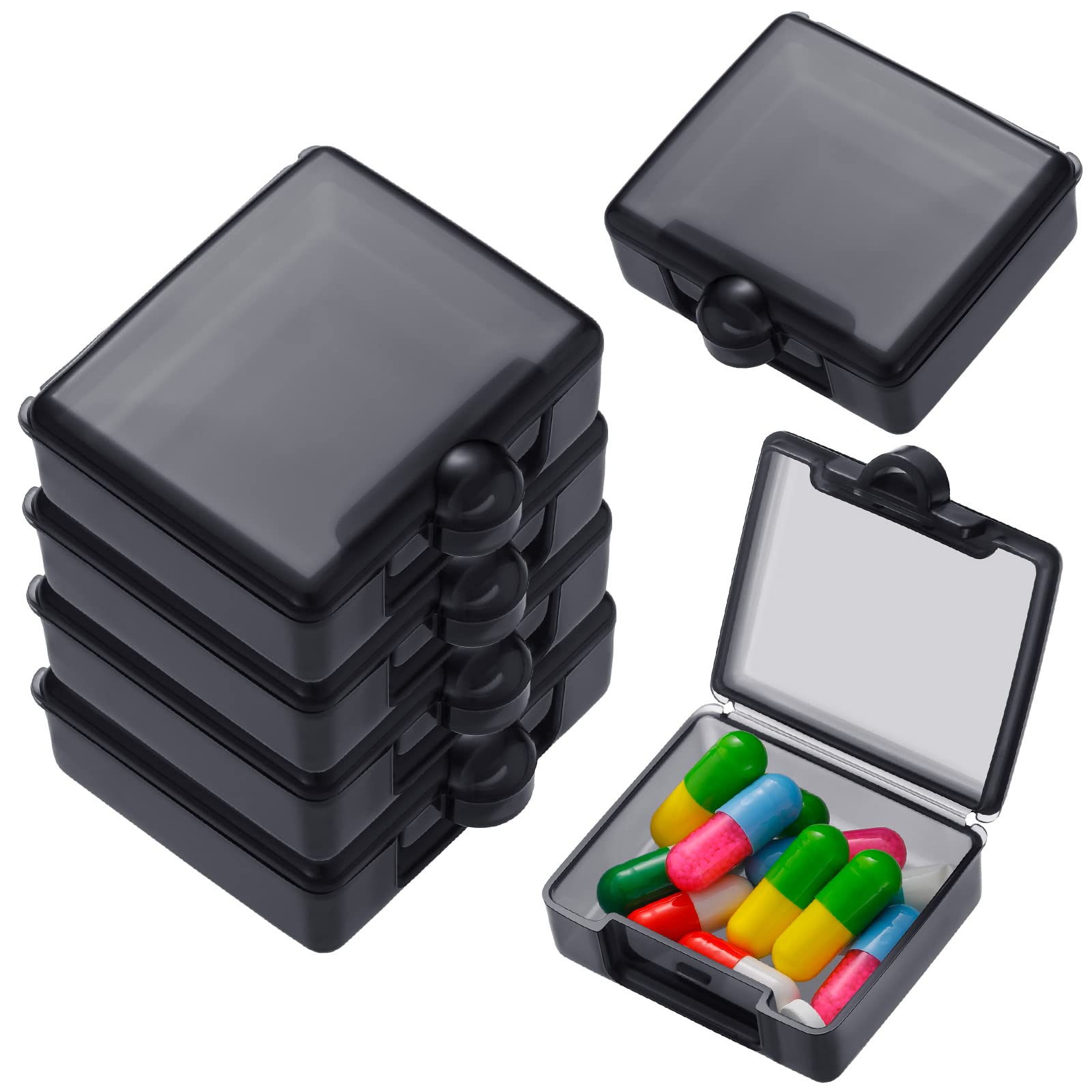 Photo 1 of 6 Packs Pocket Tiny Pill Case Single Daily Small Pill Container Travel Medicine Holder Cute Portable Personal Medicine Dispensers Organizers for Purse Pills Vitamin Supplements(Black)