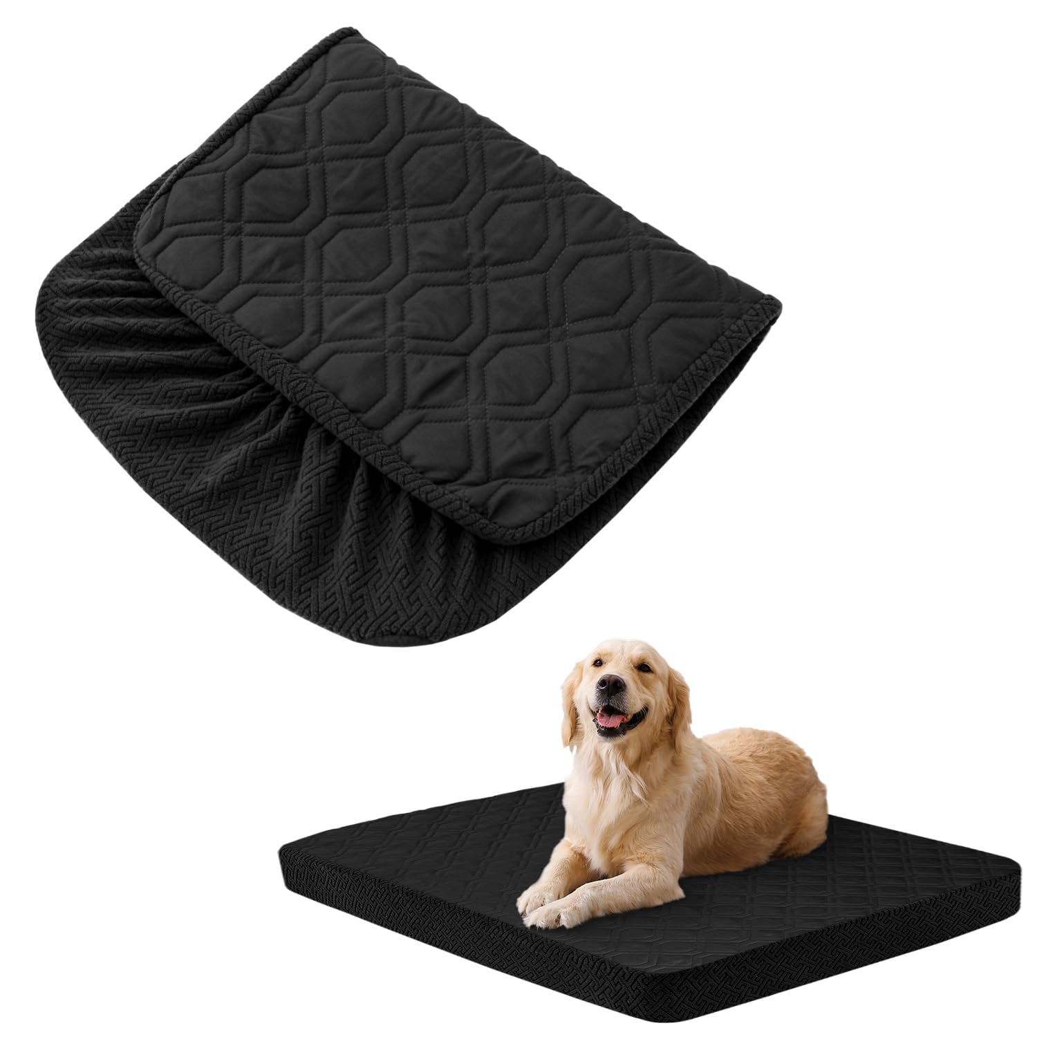 Photo 1 of Dog Bed Covers Replacement Washable - Waterproof Dog Bed Covers Quilted, Water Absorbable Pet Puppy Bed Cover for Dog Cat, Cover Only 30Lx70Wx6H Inches Black