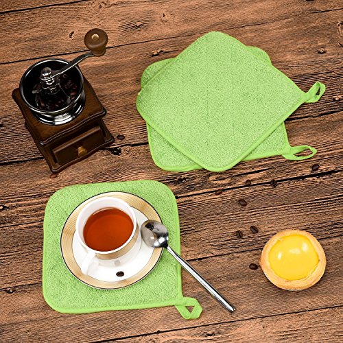 100% Cotton Kitchen Everyday Basic Terry Pot holder Heat Resistant Coaster Potholder for Cooking and Baking Set of 5 Apple Green