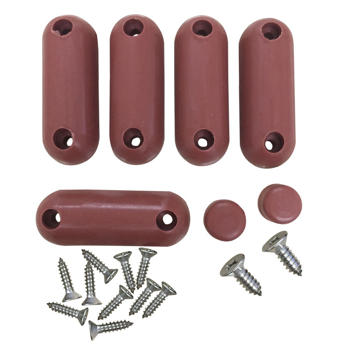 Brown Silicone Toilet Seat Bumpers 7 Pack (5 Oblong 2 Round) Screws