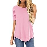 HIYIYEZI Summer Tops for Women Short Sleeve Side Split Casual Loose Tunic Top