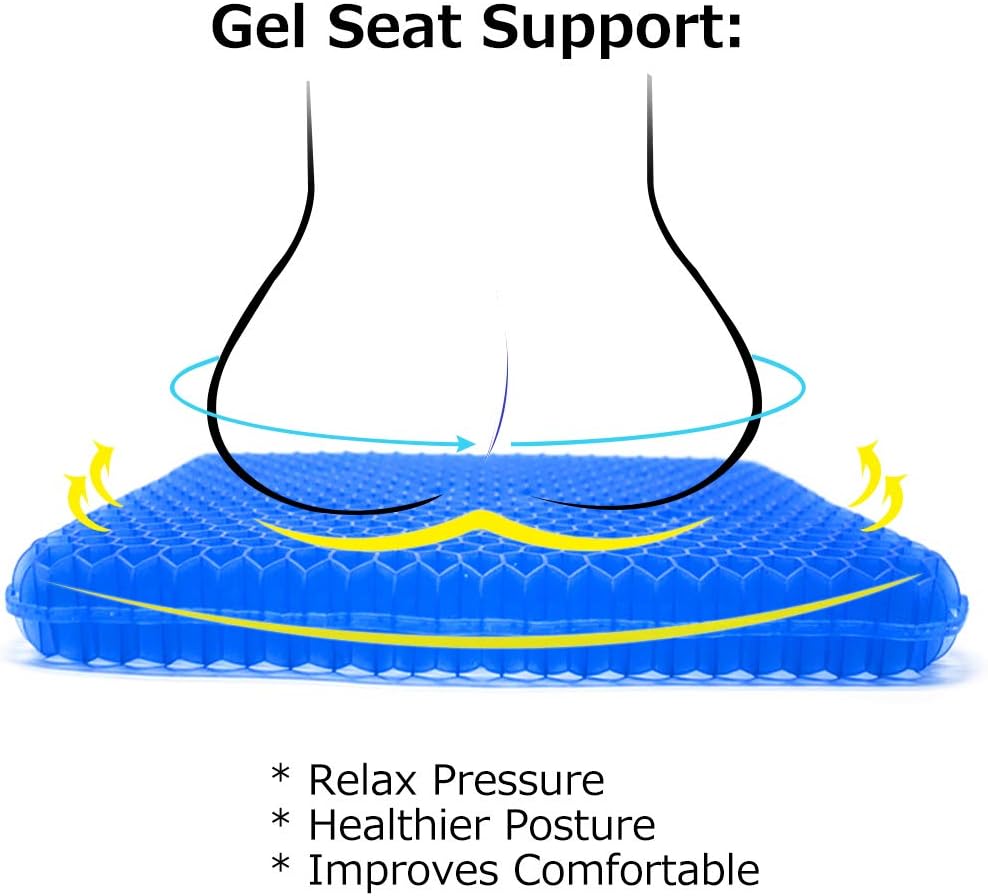 Gel Seat Cushion, Double Thick Big Gel Seat Cushion, Honeycomb Design Gel Seat Cushion for Pressure Relief Back Pain, Gel Cushion for Home Office Chair Cars Wheelchair(with Non-slip Seat Cover): Home & Kitchen