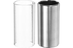 Totority Guitar Slide 2pcs 51mm Glass and Stainless Steel Guitar Slide Set, Medium Bottleneck Slide for Guitar and Bass, Tran