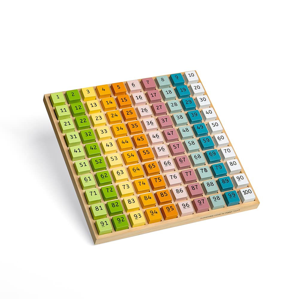 Bigjigs Toys FSC® Certified Wooden Number Counting Tray - 100 Piece Maths Game, Quality Eco-Friendly Educational Toys & Teacher Supplies, Montessori Toys