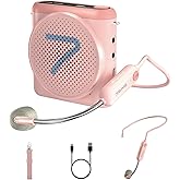 7RYMS WA1 Wireless Voice Amplifier with Headset Microphone for Teachers, Personal Power Amplifier with Noise Canceling, 164ft Range, 23H Working, Microphone Speaker for Teaching, Speech, Yoga(Pink)