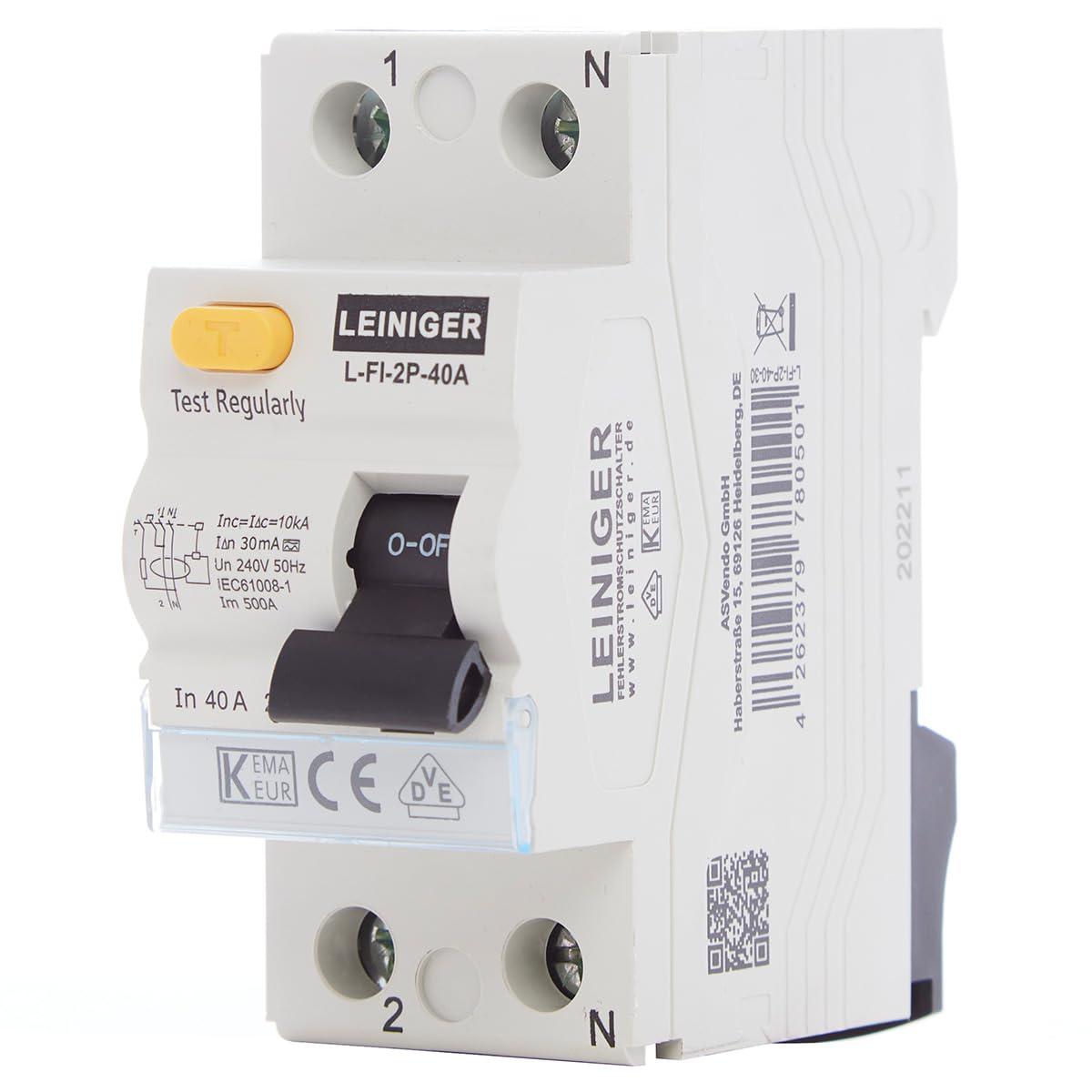 LEINIGER/residual current circuit breaker/residual current circuit breaker/FI switch/RCD / 2-pin / 4-pin / 25A / 40A / 63A / 30mA / Type A/VDE certified (2-pin 63A)