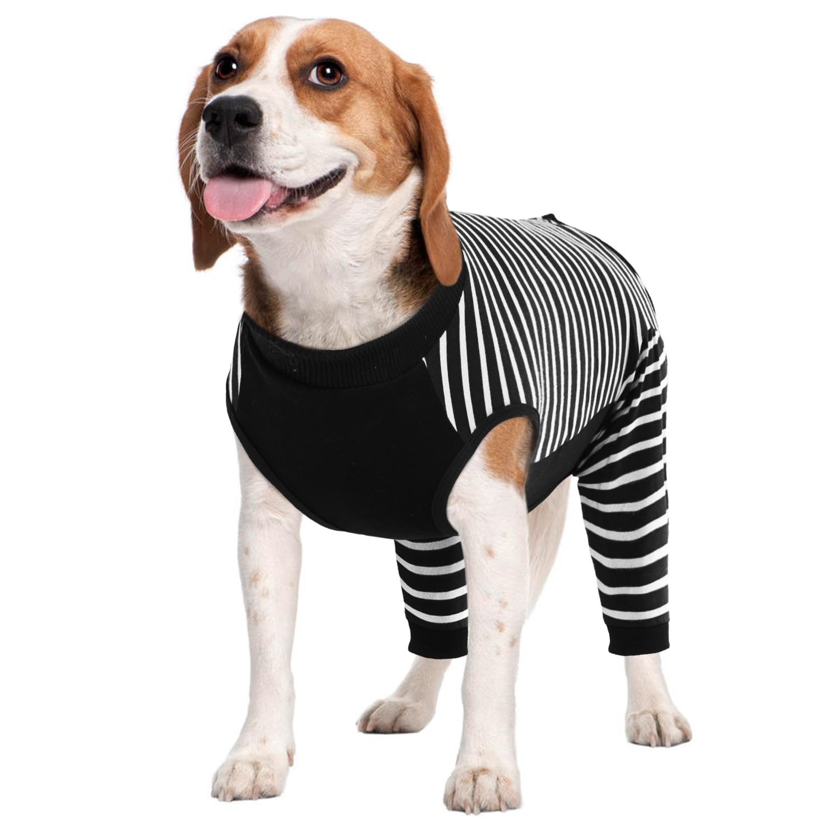 Kuoser Dog Surgery Recovery Suit Female Male, Dogs Surgical Suit with Body Sleeve Hind Legs to Prevent Licking Bite, Dog Bodysuit with Leg Braces Wound Cover, Black Stripes XL — image 1