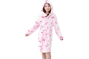 QZH.DUAO Girls Fleece Hooded Robes, Soft and Fuzzy Bathrobe Sleepwear for Girls Ages 4-12