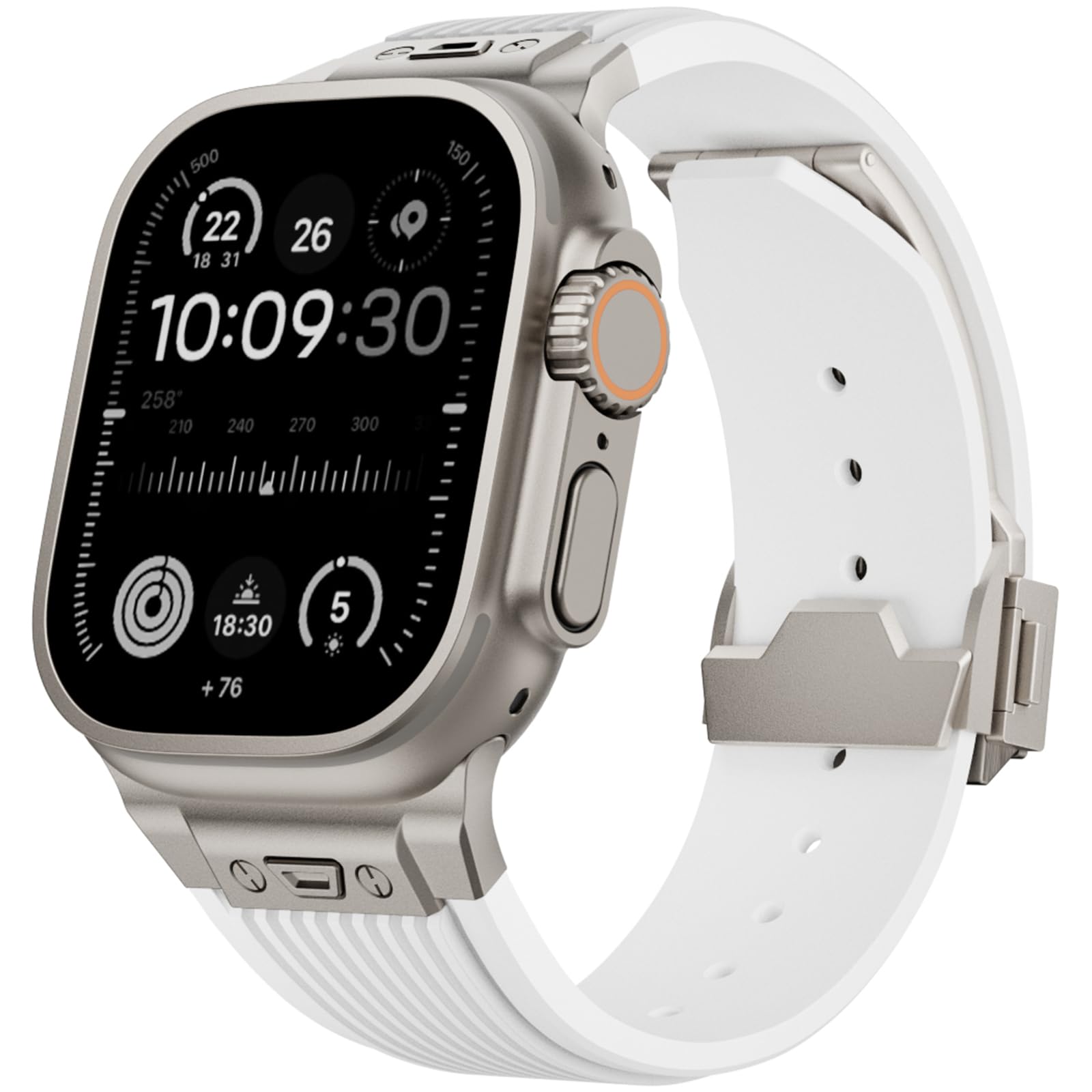 SEURE Strap Designed for Apple Watch Ultra 49mm/45mm/44mm/42mm, Series 9/8/7/SE2/6/SE/5/4/3/2/1, Soft Silicone Sports Straps Robust Replacement Band with Metal Connector, White