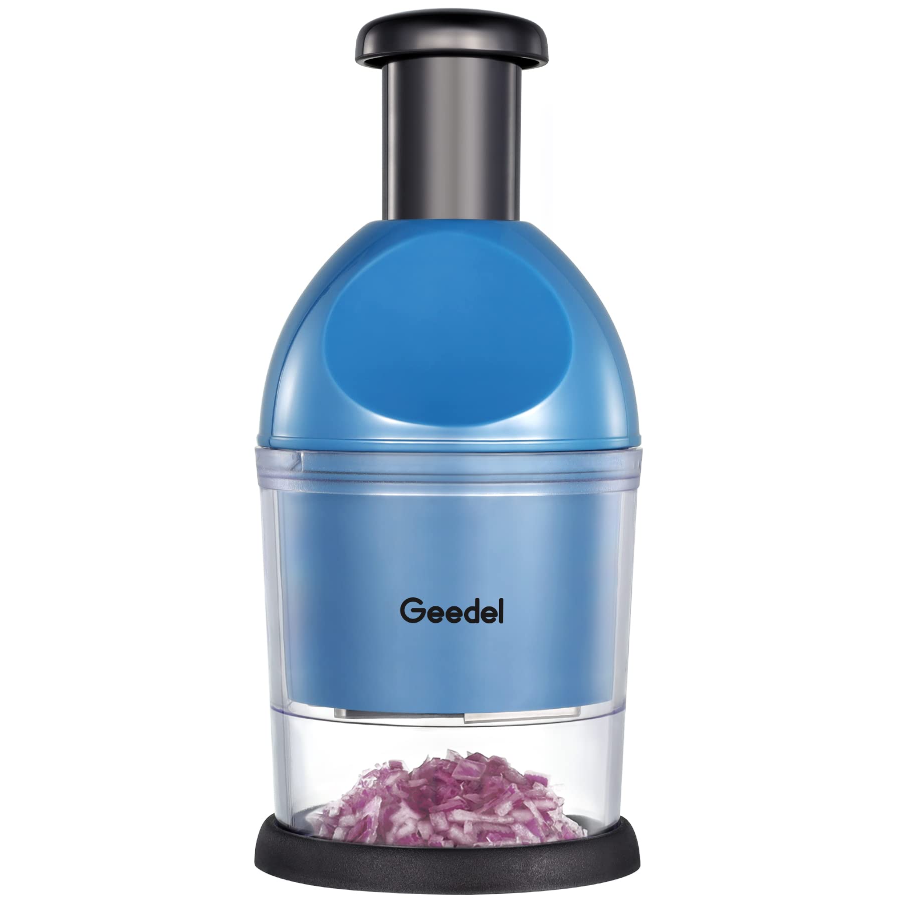 Photo 1 of BLUE Geedel Food Chopper, Easy to Clean Manual Hand Vegetable Chopper Dicer, Dishwasher Safe Slap Onion Chopper for Veggies Onions Garlic Nuts Salads