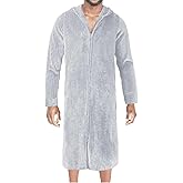 Ronony Mens Bathrobes Soft Warm Long Fleece Plush Robe Housecoats Nightgown Sleepwear Casual Flannel Hooded Zip Up Bathrobes