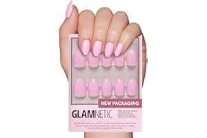 Glamnetic Press On Nails - Think Pink | Solid Opaque Light Pastel Pink Short Oval Nails, Reusable | 15 Sizes - 30 Nail Kit