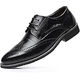 Men's Classic Leather Formal Business Oxford Wingtip Lace Up Retro Casual Dress Shoes for Men Comfortable