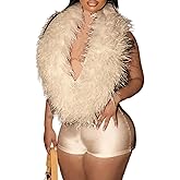 Quzzion Women Furry Collar Backless Jumpsuits Sexy Club Going Out Outfits V Neck Sleeveless Halter Shorts Romper