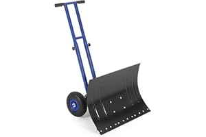 MemoryField 29.13" w x 19.8" h Snow Shovel with Wheels, Heavy Duty Snow Pusher for Driveway Pavement, Black Shovel Plate, Blu