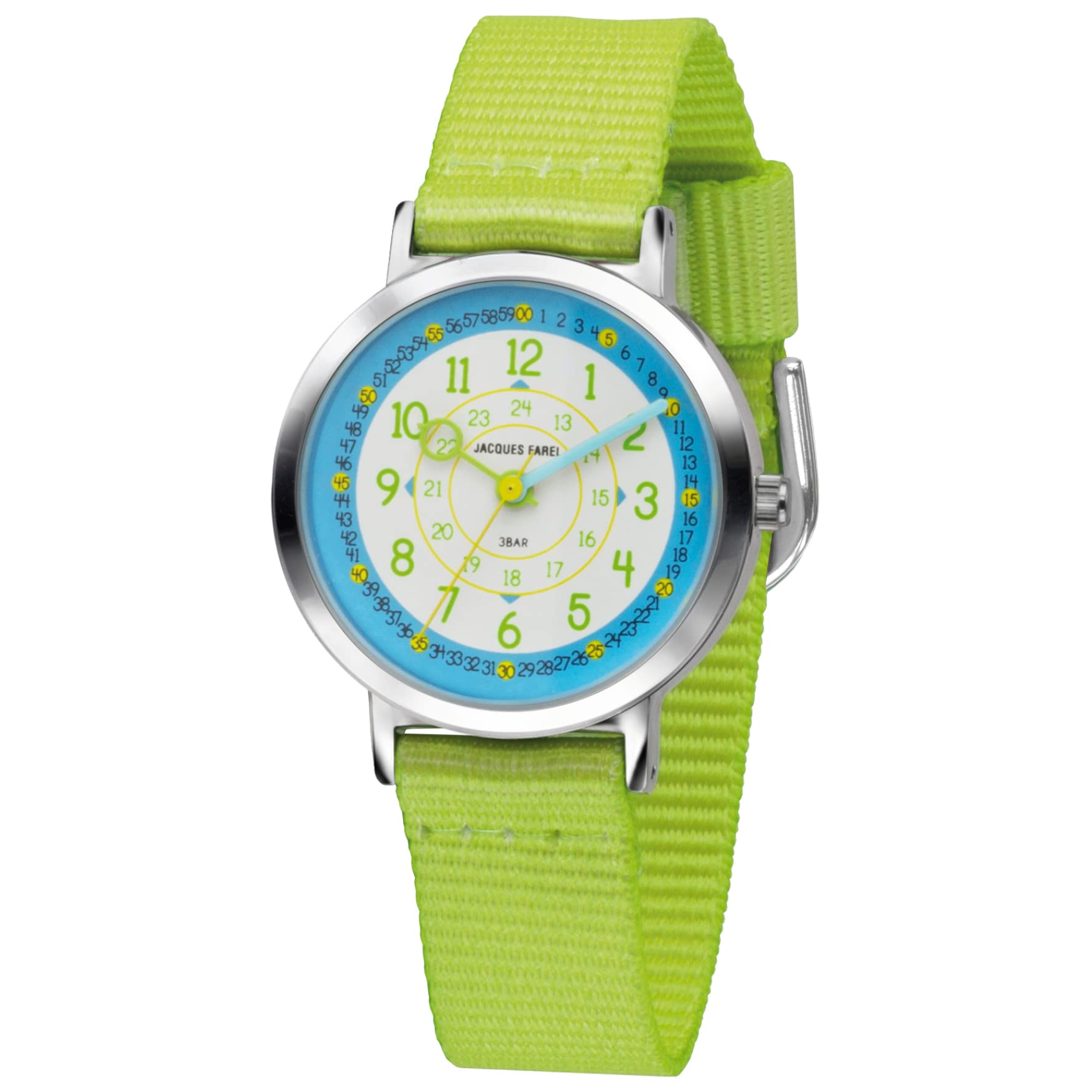 JACQUES FAREL Happy Learning KOP 05 Children's Analogue Quartz Watch with Textile Strap, Green, Strap.