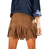 CUPSHE Skirts Women's Suede Fringe Cowgirl Country Concert Outfit Terra Cotta High Waist Fringe Mini Skirt Western