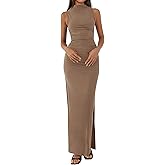 BTFBM Womens Two Piece Outfits Summer Lightweight 2026 Mock Neck Sleeveless Knit Tops Maxi Skirt Set Going Out Dress