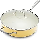 GreenLife Artisan Healthy Ceramic Nonstick, 5QT Saute Pan Jumbo Cooker with Helper Handle and Lid, Stainless Steel Handle, Induction, PFAS-Free, Dishwasher Safe, Oven Safe, Yellow