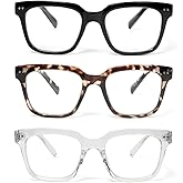 MMOWW Oversized Square Reading Glasses Fashion Cute Blue Light Blocking Computer Readers for Women 3 Pack