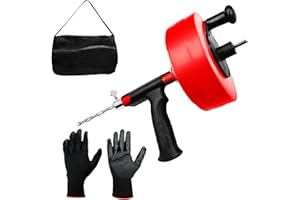 YOPMB Drain Snake 50 FT, Auger Drain Snake Hair Drain Clog Remover, Plumbing Snake with Drill Attachment, Plumbing Snake for Toilet, Sink and Shower, Manual or Powered Use, w/Gloves and Storage Bag