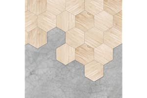 Alwayspon 30Pcs Peel&Stick Hexagon Non-Slip Wood Effect Vinyl Floor Sticker, 7.9x9.1 Self-Adhesive Wallpaper Wall Sticker for