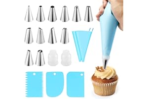 Kasmoire Piping Bags And Tips Set,Cake Decorating Supplies For Baking With 12 Pcs Icing Piping Tips,2 Reusable Pastry Bags,3 