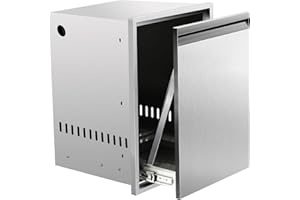 FORJAMINT Pull Out Trash Drawer 17" Wx23 Hx16 D Outdoor Kitchen Trash Drawer Propane Tank Cabinet Stainless Steel Trash Bin with Efficient Air Vents for BBQ Island Grill