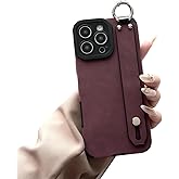 siduater Hand Strap Holder Case for 6.3" iPhone 16 Pro with Kickstand - Wrist Strap Band Soft Vintage Shockproof Protective Cover, Adjustable Handle Grip Loop for iPhone 16 Pro 6.3 Inch, Wine Red