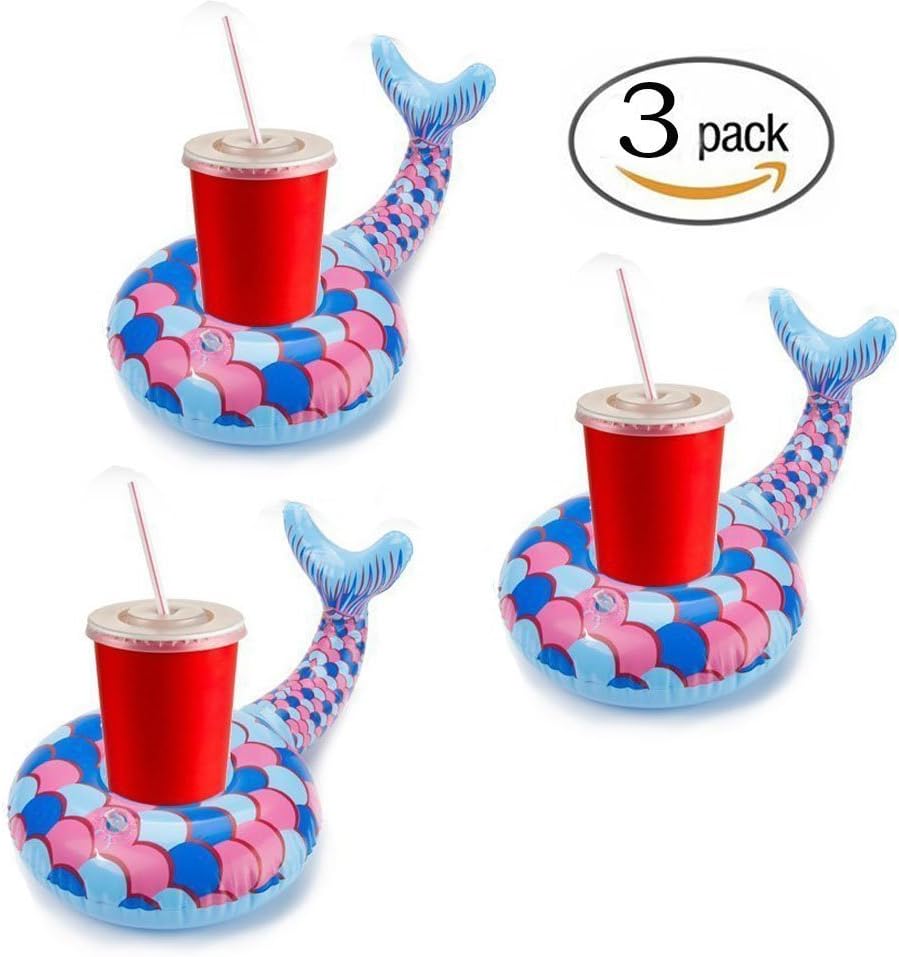LevinArt 3 Pack Inflatable Float Drink Holder Float,Mermaid Donuts Inflatable Pool Cup Holders Coasters for Pool Party Water Fun Beach Toys