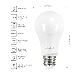 Linkind A19 LED Light Bulbs Dimmable, 100W
