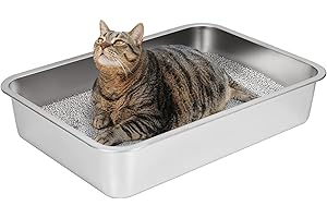 IKITCHEN Stainless Steel Cat Litter Box, Large Metal Litter Box for Cats Rabbits, Never Absorbs Odors,Stain Free, Rustproof, Non Stick Smooth Surface, Anti-slip Rubber Bottom, 23.5"L x 15.5"W x 4"H