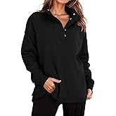 FIGKICKSEN Women’s Sweatshirt Oversized Loose Casual Long Sleeve Button Henley Neck Pullover Tops Fashion Outfits