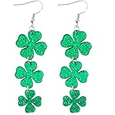 St. Patrick's Day Earrings for Women Irish Shamrock Acrylic Dangle Earrings Green Lucky Four-Leaf Clovers Earrings