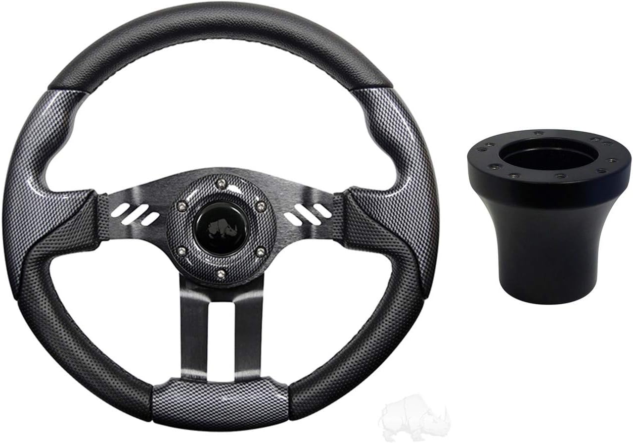 RHOX Club Car DS Aviator 5 Golf Cart Steering Wheel Kit (Carbon Fiber Grip with Black Spokes)